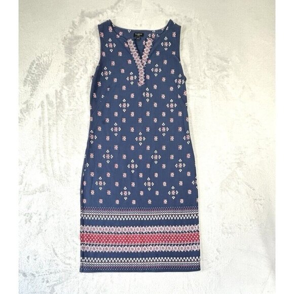 Talbots Sleeveless Midi Cotton Dress Navy Blue Red White Pattern Women's Sz Sp - Picture 1 of 7